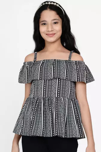 Black Printed Cotton Top