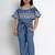 Blue Solid Cotton Jumpsuit