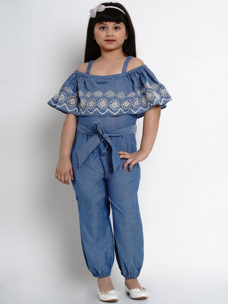 Blue Solid Cotton Jumpsuit