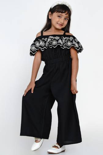 Black Solid Cotton Jumpsuit