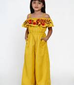 Mustard Embroidered Cotton Jumpsuit