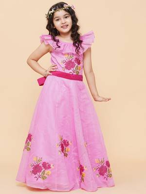 Pink Embroidered Cotton Fit & Flare Dress 1