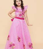 Pink Embroidered Cotton Fit & Flare Dress