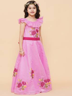Pink Embroidered Cotton Fit & Flare Dress 2