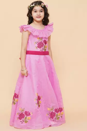 Pink Embroidered Cotton Fit & Flare Dress