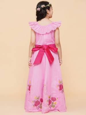 Pink Embroidered Cotton Fit & Flare Dress 3