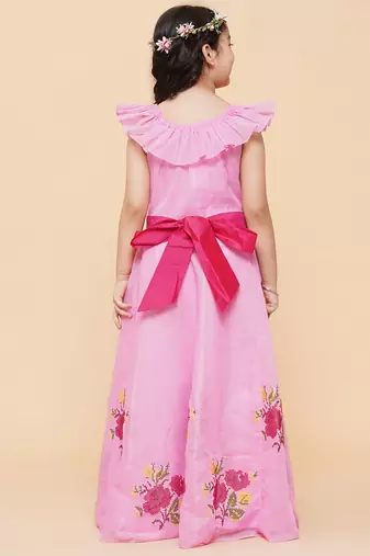 Pink Embroidered Cotton Fit & Flare Dress