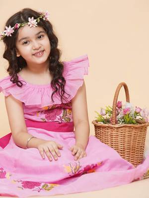 Pink Embroidered Cotton Fit & Flare Dress 5