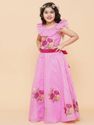 Pink Embroidered Cotton Fit & Flare Dress 6