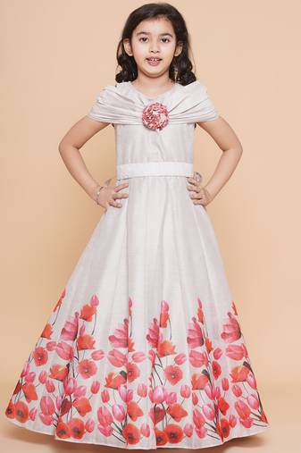 White Printed Poly Silk Fit & Flare Dress