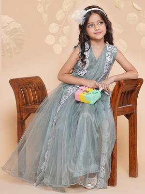 Green Embroidered Polyester Fit & Flare Dress 1