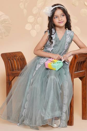Green Embroidered Polyester Fit & Flare Dress