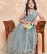 Green Embroidered Polyester Fit & Flare Dress