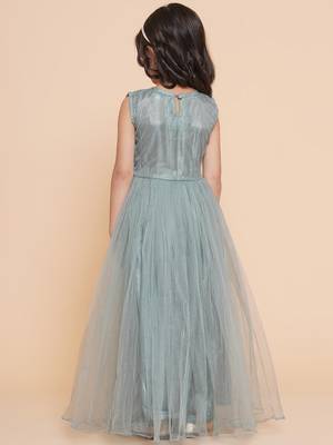 Green Embroidered Polyester Fit & Flare Dress 5