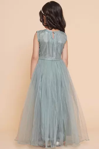 Green Embroidered Polyester Fit & Flare Dress
