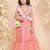 Peach Embroidered Polyester Flared Dress