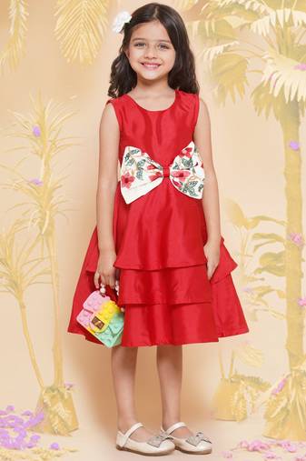 Red Solid Silk A-Line Dress