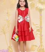 Red Solid Silk A-Line Dress