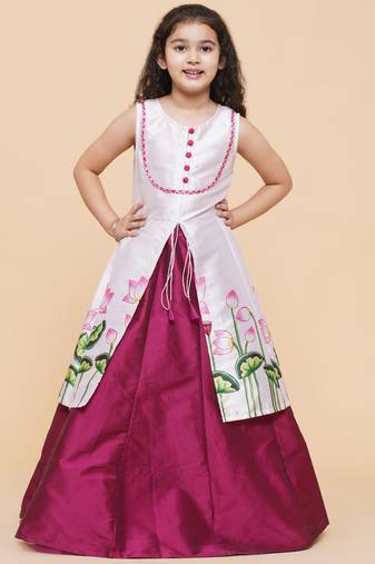 White Printed Silk Lehenga Choli Set