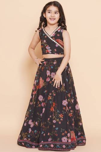 Black Printed Poly Georgette Lehenga Choli Set