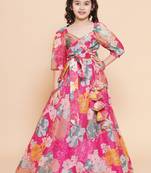 Pink Printed Silk Lehenga Choli Set