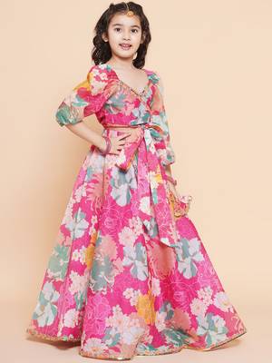 Pink Printed Silk Lehenga Choli Set 3