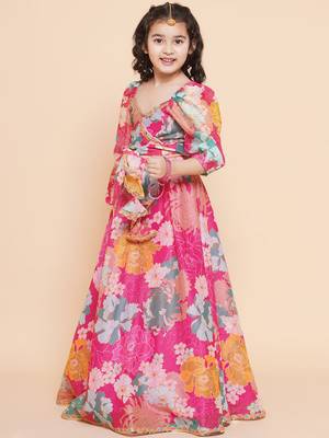 Pink Printed Silk Lehenga Choli Set 4