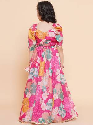 Pink Printed Silk Lehenga Choli Set 5