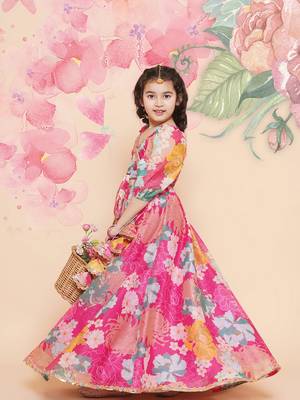 Pink Printed Silk Lehenga Choli Set 6