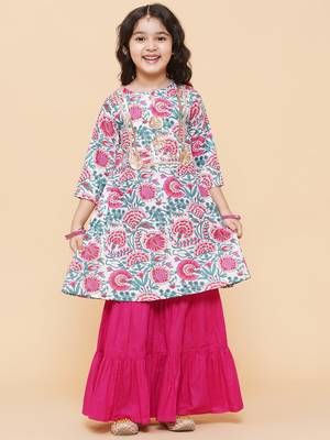 White Printed Cotton Kurta Set 1