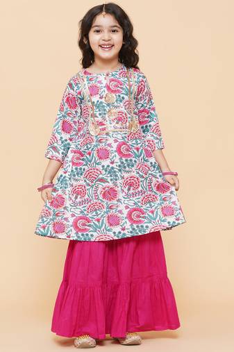 White Printed Cotton Kurta Set