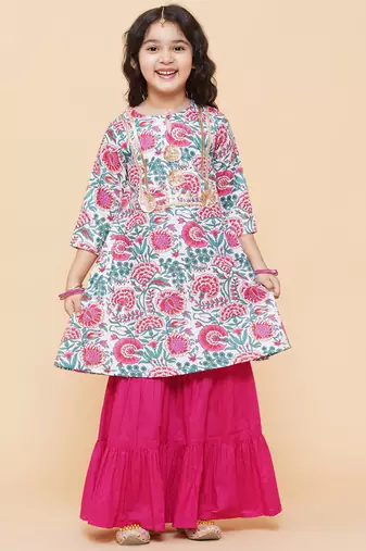 White Printed Cotton Kurta Set