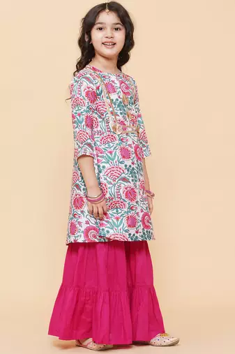 White Printed Cotton Kurta Set