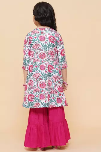 White Printed Cotton Kurta Set