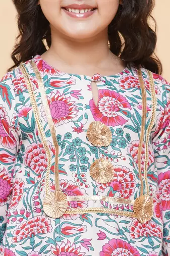 White Printed Cotton Kurta Set