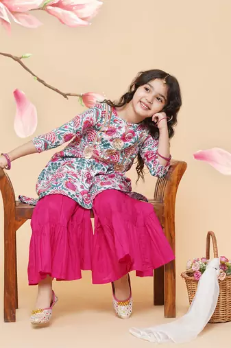 White Printed Cotton Kurta Set