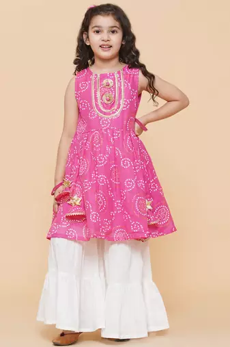 Pink Printed Silk Kurta Set