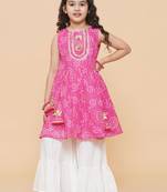 Pink Printed Silk Kurta Set