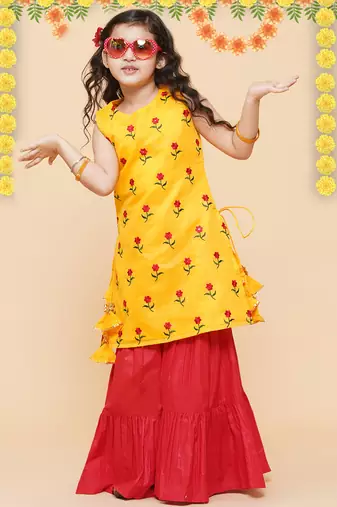 Yellow Embroidered Chanderi Silk Kurta Set