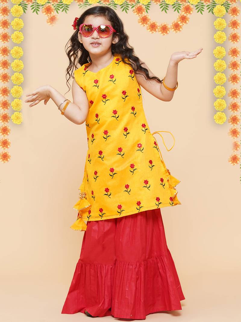 Yellow Embroidered Chanderi Silk Kurta Set