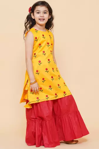 Yellow Embroidered Chanderi Silk Kurta Set