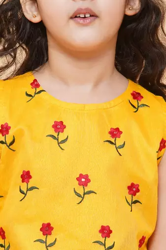 Yellow Embroidered Chanderi Silk Kurta Set