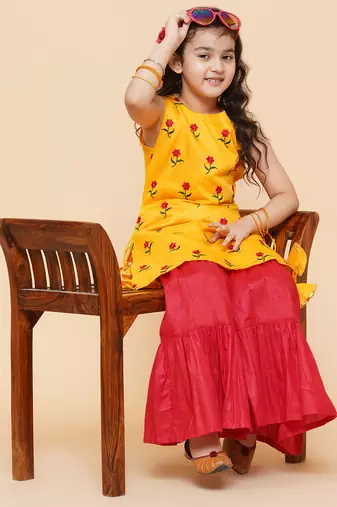 Yellow Embroidered Chanderi Silk Kurta Set