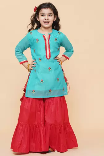 Green Embroidered Cotton Kurta Set