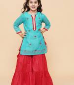 Green Embroidered Cotton Kurta Set