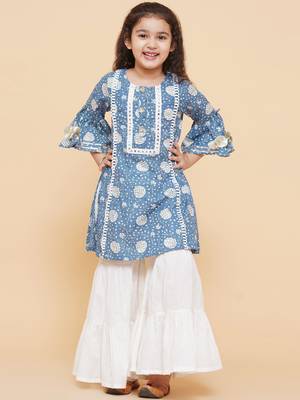 Blue Printed Cotton Kurta Set 1