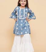 Blue Printed Cotton Kurta Set