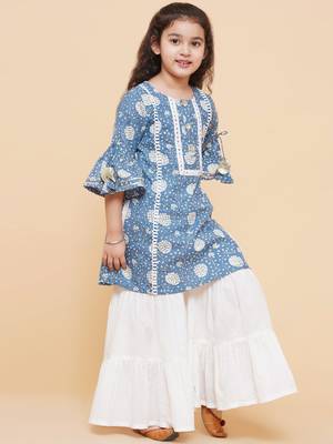 Blue Printed Cotton Kurta Set 2