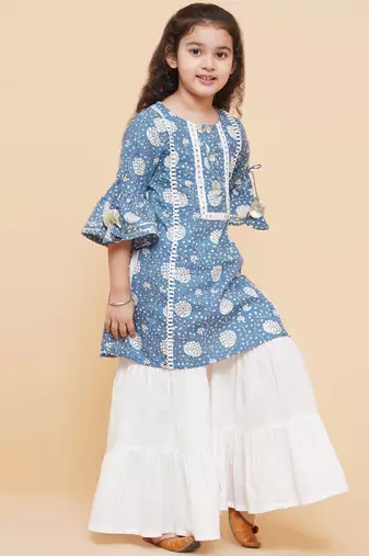 Blue Printed Cotton Kurta Set