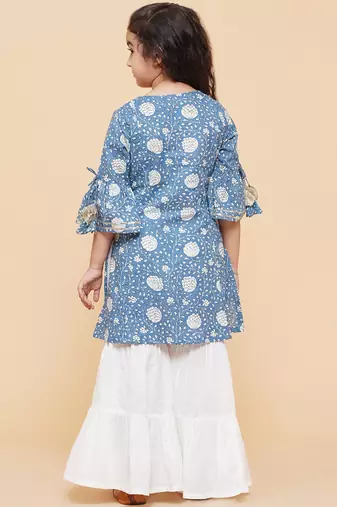 Blue Printed Cotton Kurta Set